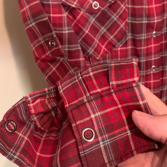 ATHLETA Red Plaid Peplum Shirt - Picture 3 of 3